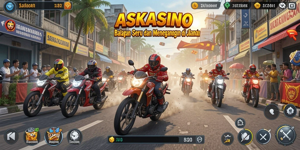 Tampilan gameplay menyegarkan dari ASKASINO dengan mobil balap yang beraksi di trek.