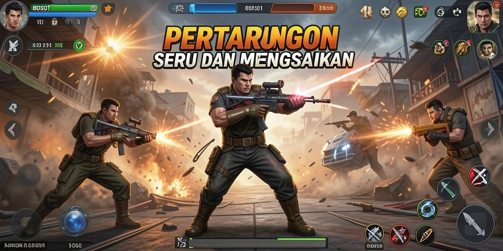 Tampilan gameplay BOS01 dengan pertarungan yang intens dan grafis mengesankan.