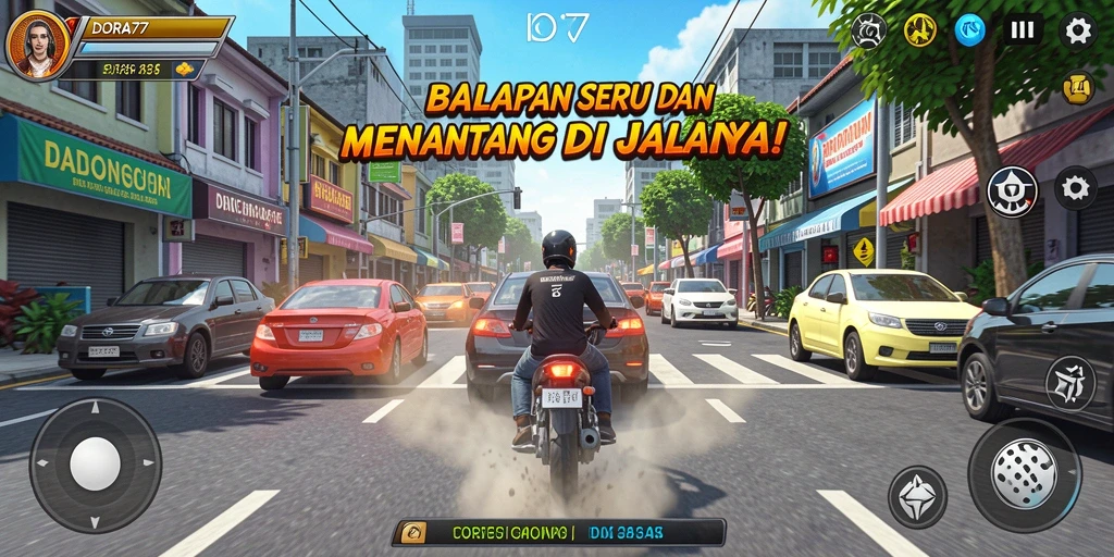 Tampilan gameplay DORA77 yang menegangkan di trek balap.