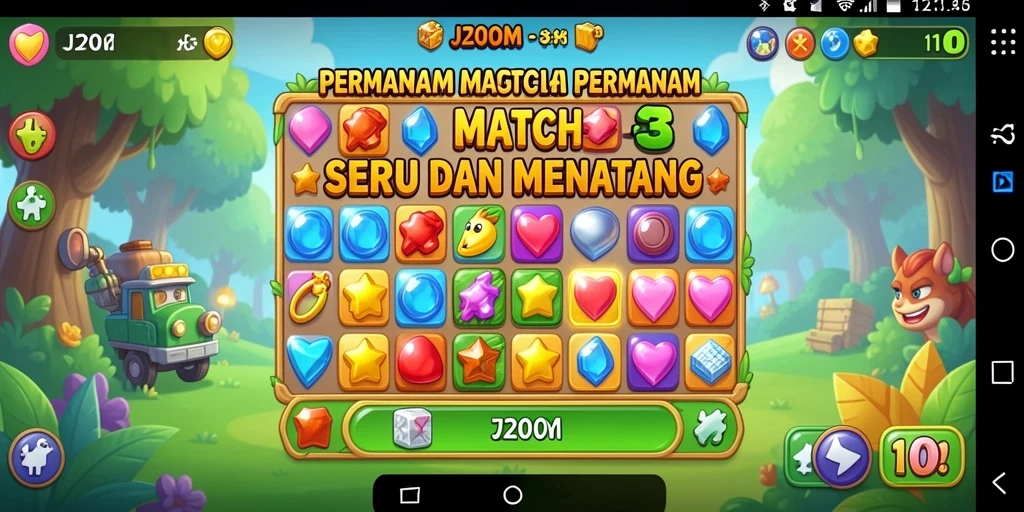 Screenshot menampilkan momen seru gameplay J200M dalam genre Match-3.
