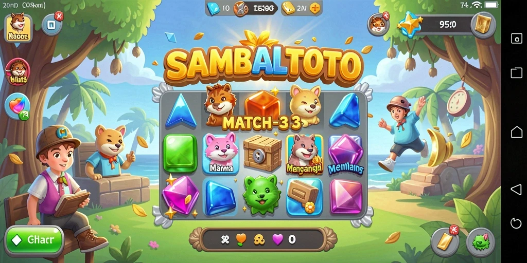 Tampilan gameplay menarik dari SAMBALTOTO dengan tantangan Match-3.