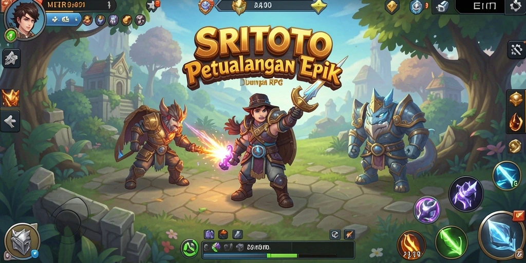 Tampilan gameplay SRITOTO yang menampilkan pertempuran epik dan eksplorasi dunia.