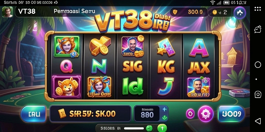 Tangkapan layar utama VT38 menampilkan keseruan gameplay slot yang memukau.